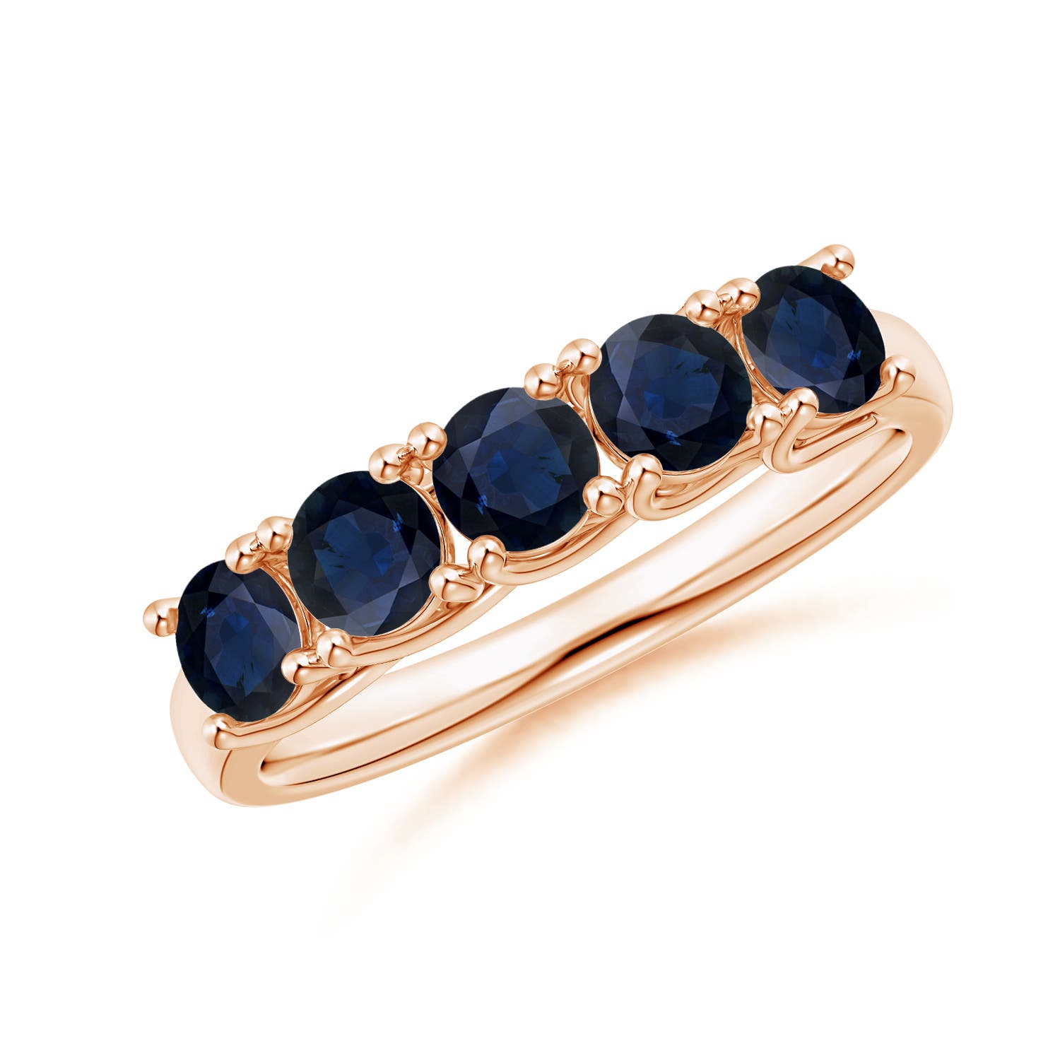 Angara 1.3 Carats Half Eternity Five Stone Blue Sapphire Wedding Band in 18K Rose Gold