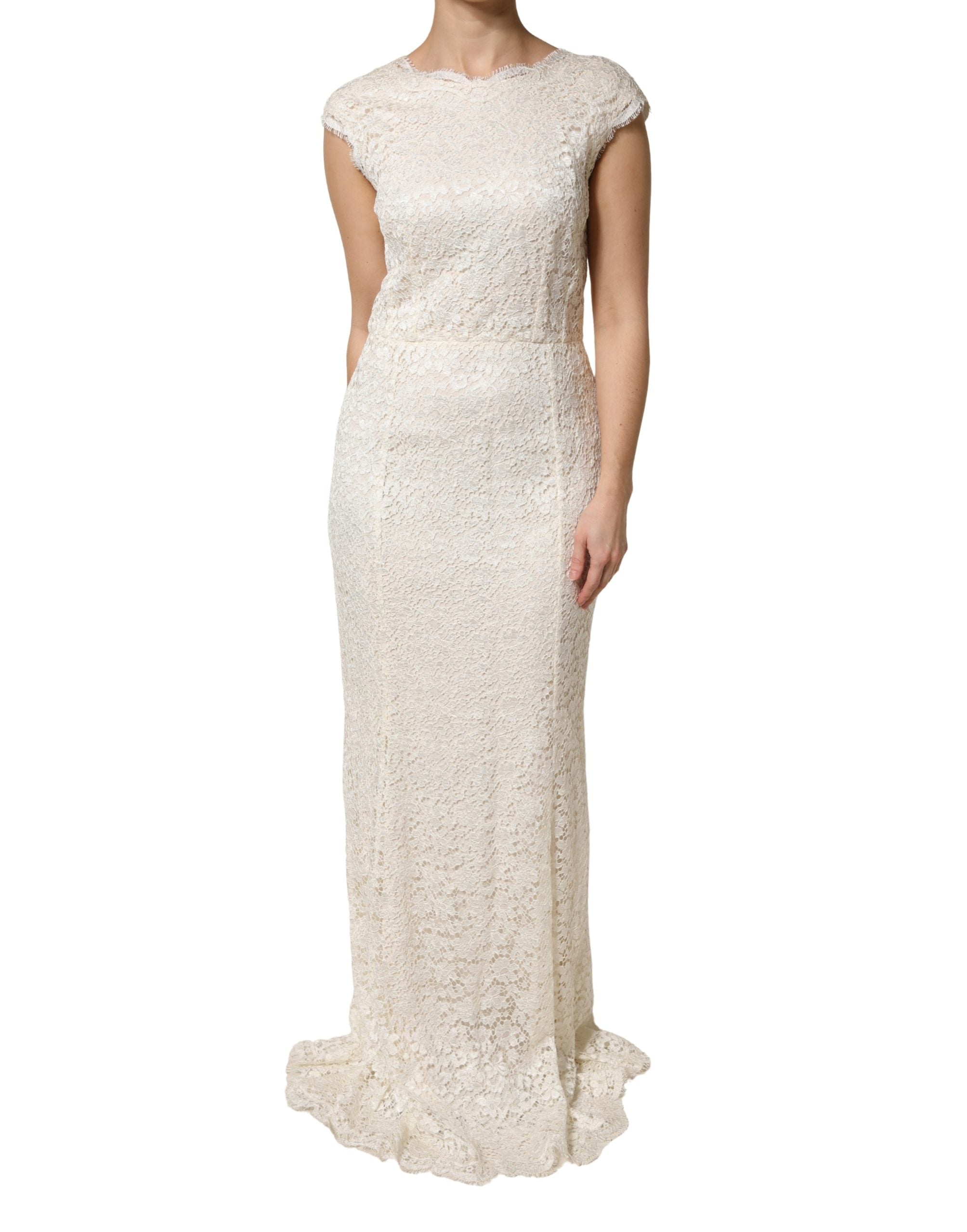 Lace Viscose Sheath Dress — White