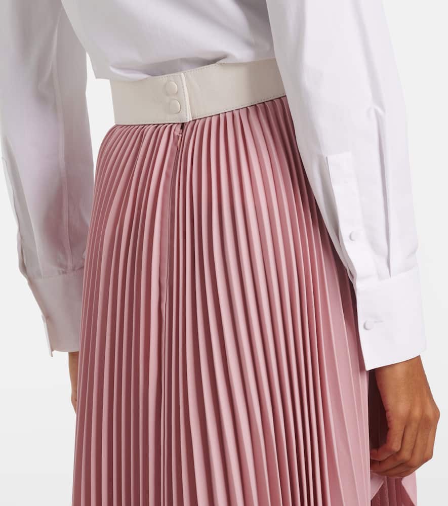 Leather-trimmed plissé maxi skirt