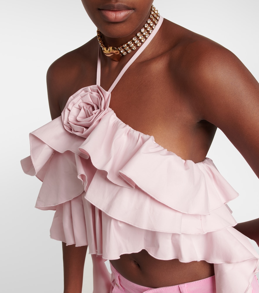Ruffled cotton-blend cropped top