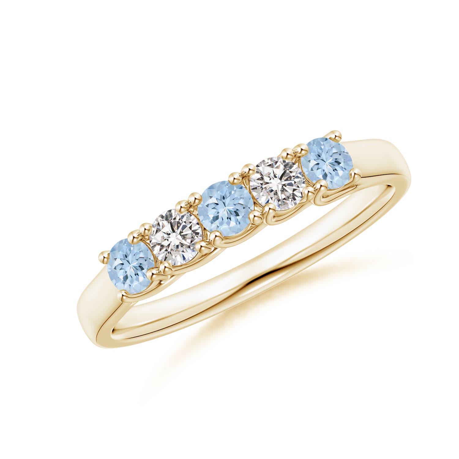 Angara 0.24 Carat Half Eternity Five Stone Aquamarine and Diamond Wedding Ring in 18K Yellow Gold