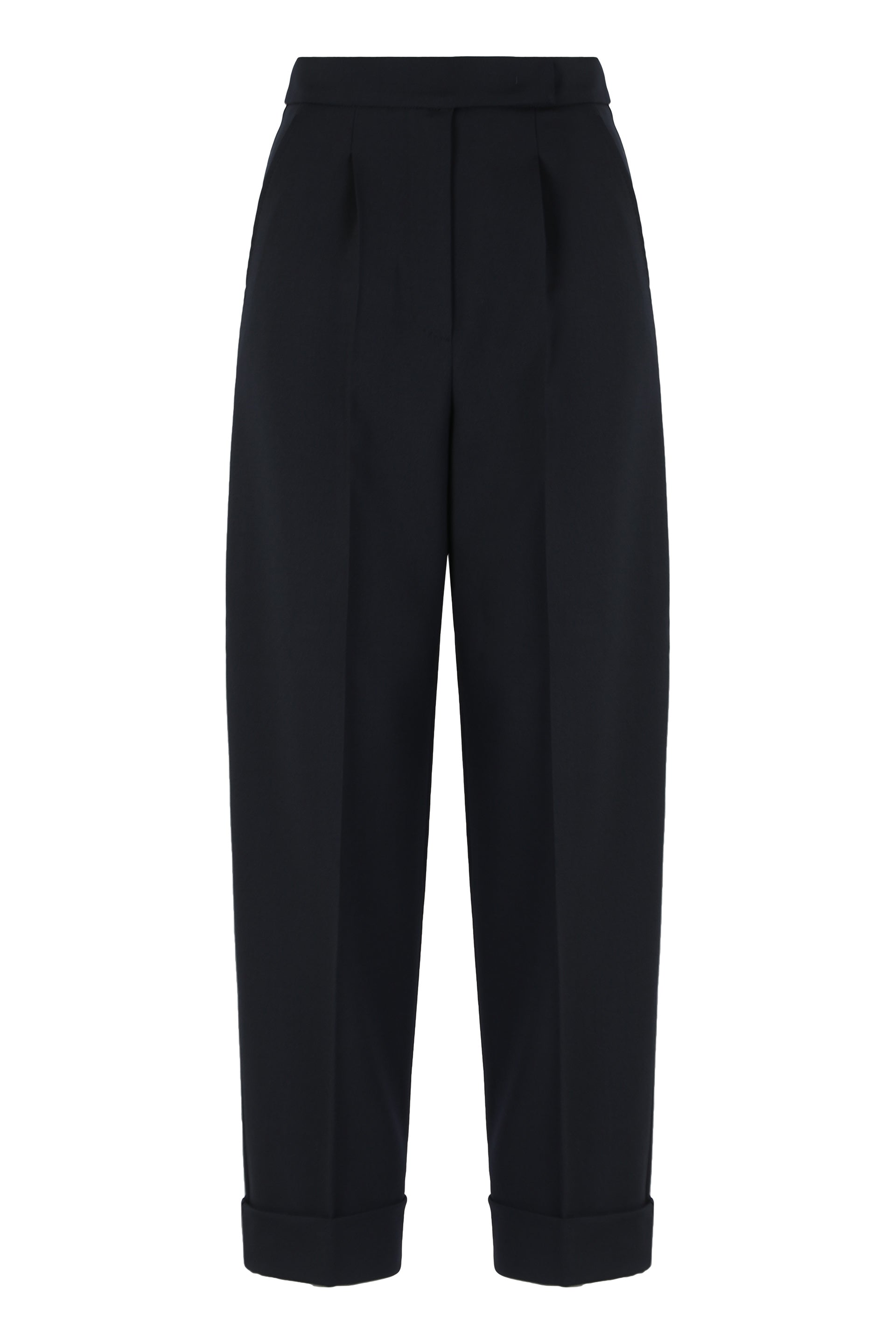 High-Waisted Double Stretch Wool Pants with Cuffed Hem