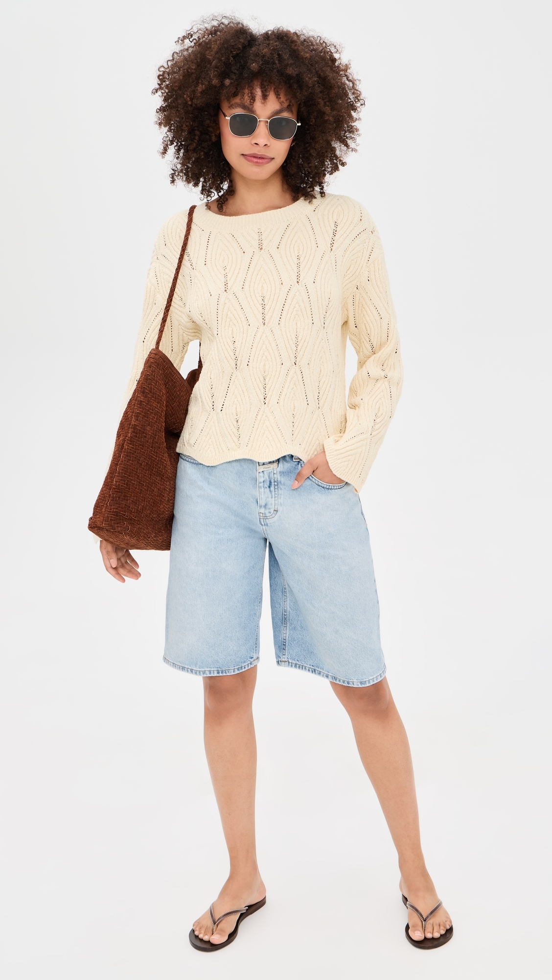Crew Neck Long Sleeve Sweater Witherit Beige