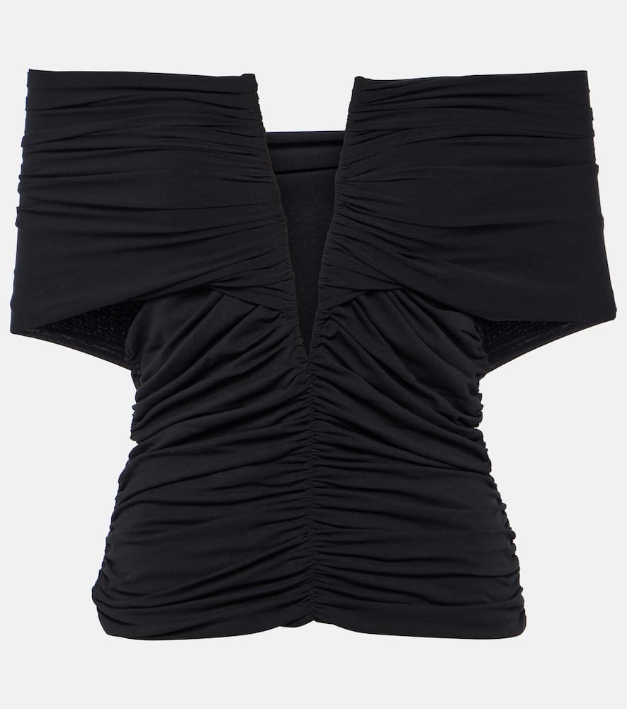 Off-shoulder cropped jersey blouse