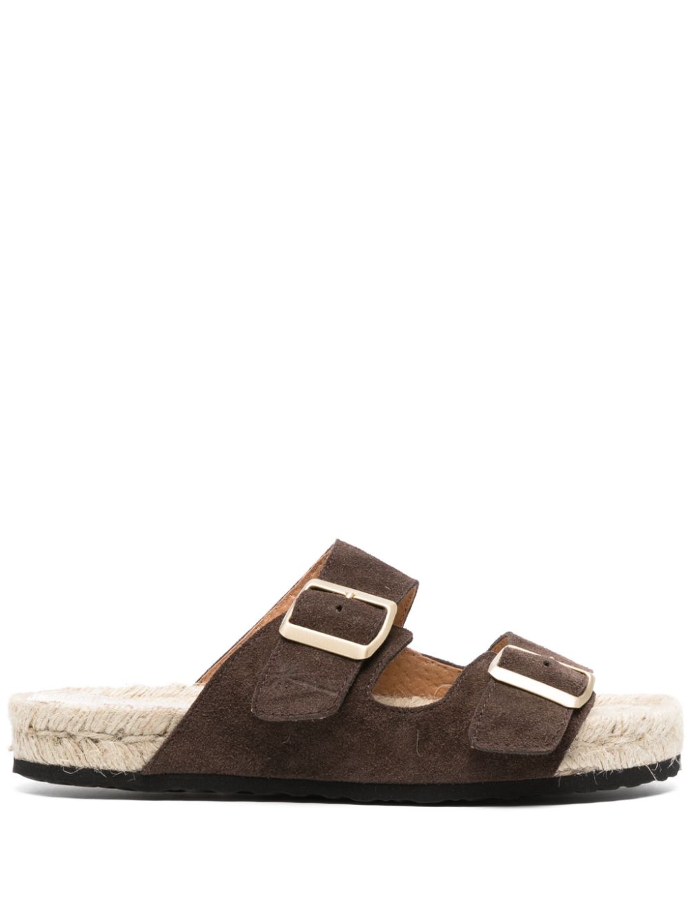 Double-buckle flat espadrilles - Brown