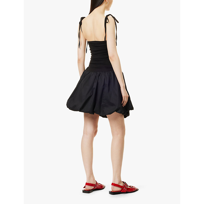Womens Black Alexa Puffball Stretch-woven Mini Dress