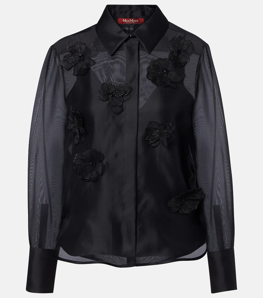 Agi embellished floral-appliqué silk blouse