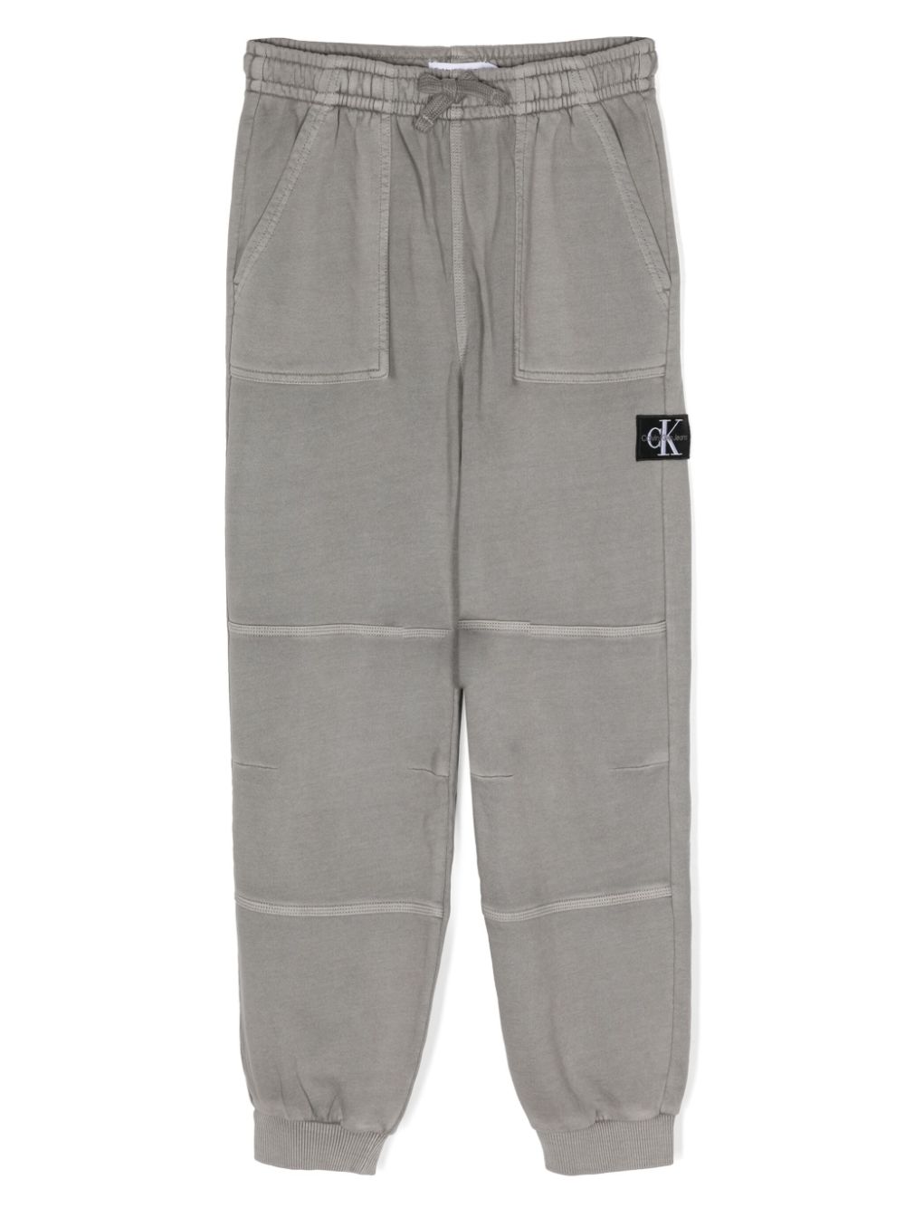 Logo tag ribbed-detailed jogging trousers - Grey