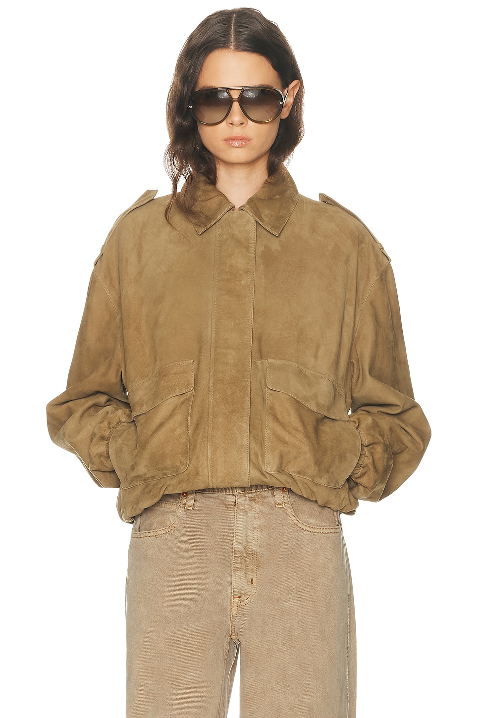 ARMA Halti Lamb Suede Jacket in Olive - Olive. 34 also