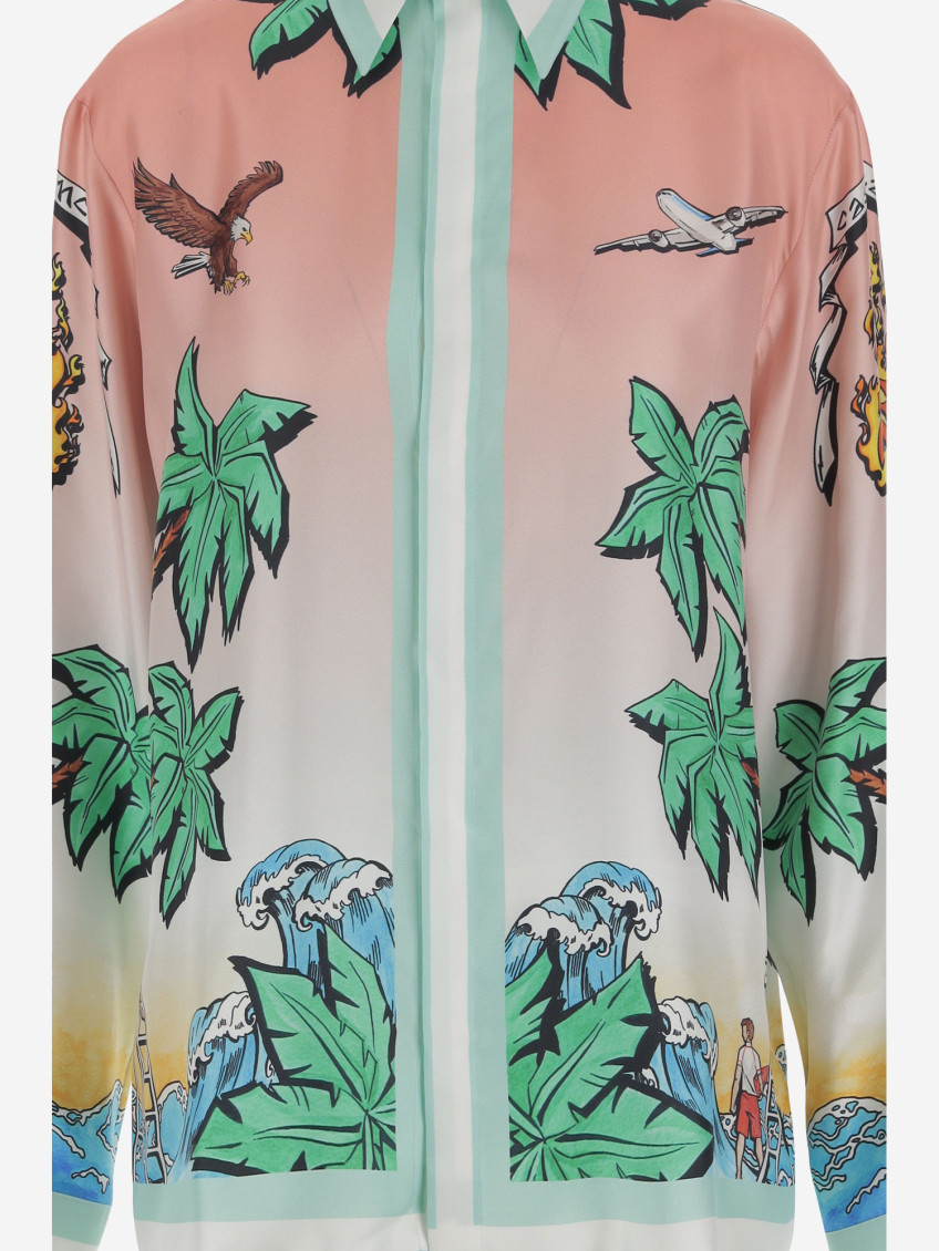 Shirt In Pure Silk With Graphic Print