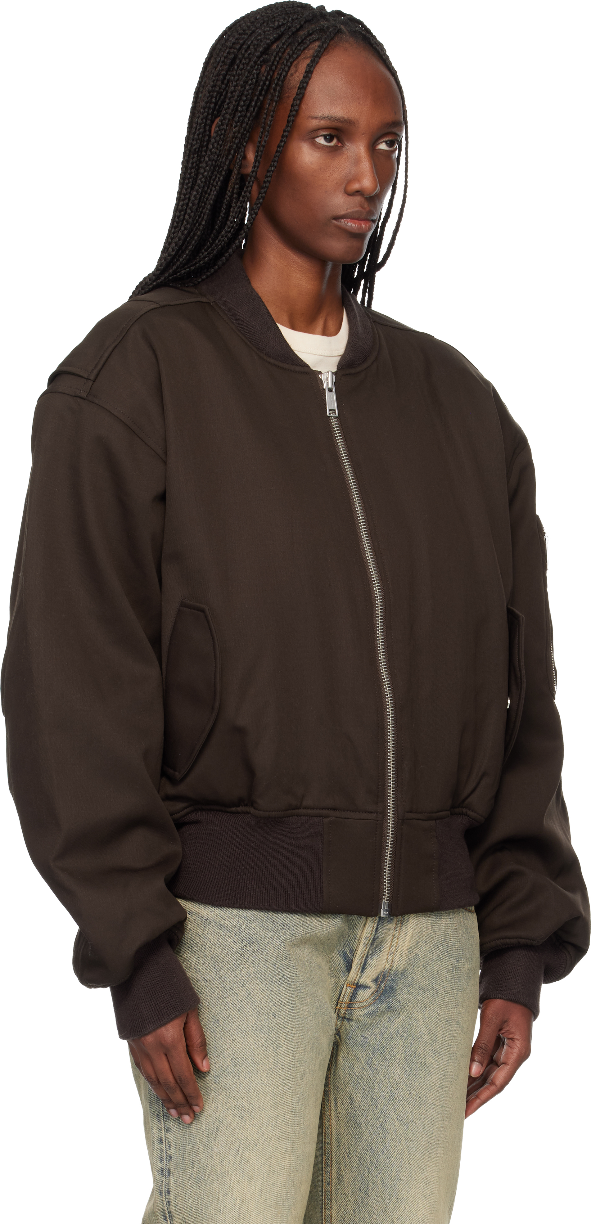 Brown Cropped Broad Suiting Bomber Jacket