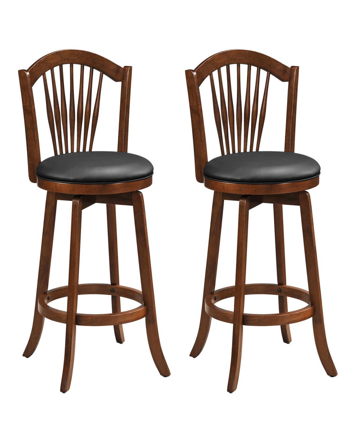 Set of 2 Swivel Bar Stools with Back Support, Wooden Frame Seating for Kitchen Island - Expresso