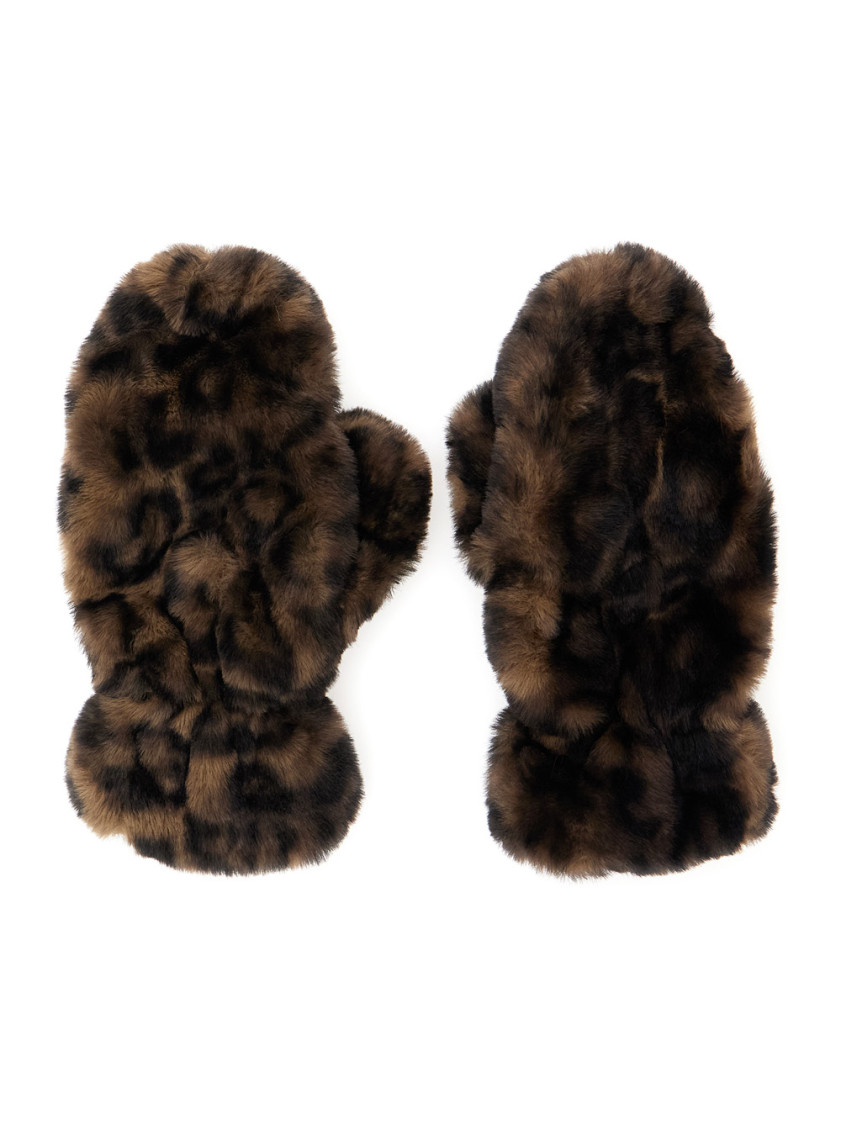 Coco Brown Gloves With Leopard Motif In Ecofur Woman