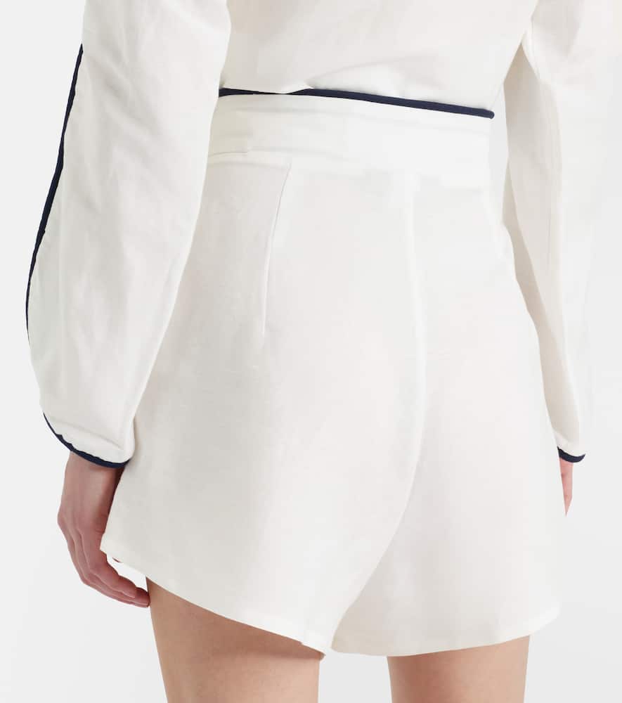 Bicolor linen-blend Bermuda shorts