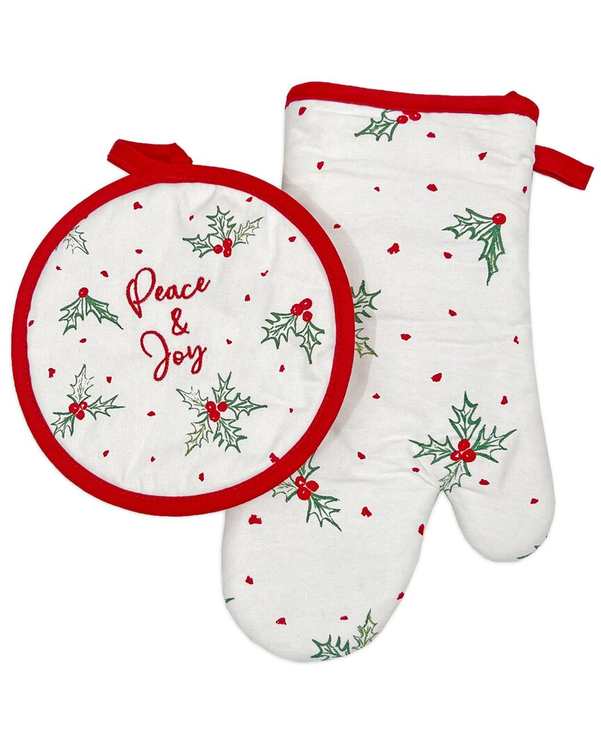 2pc Bayberry "Peace & Joy" Oven Mitt & Pot Holder Set