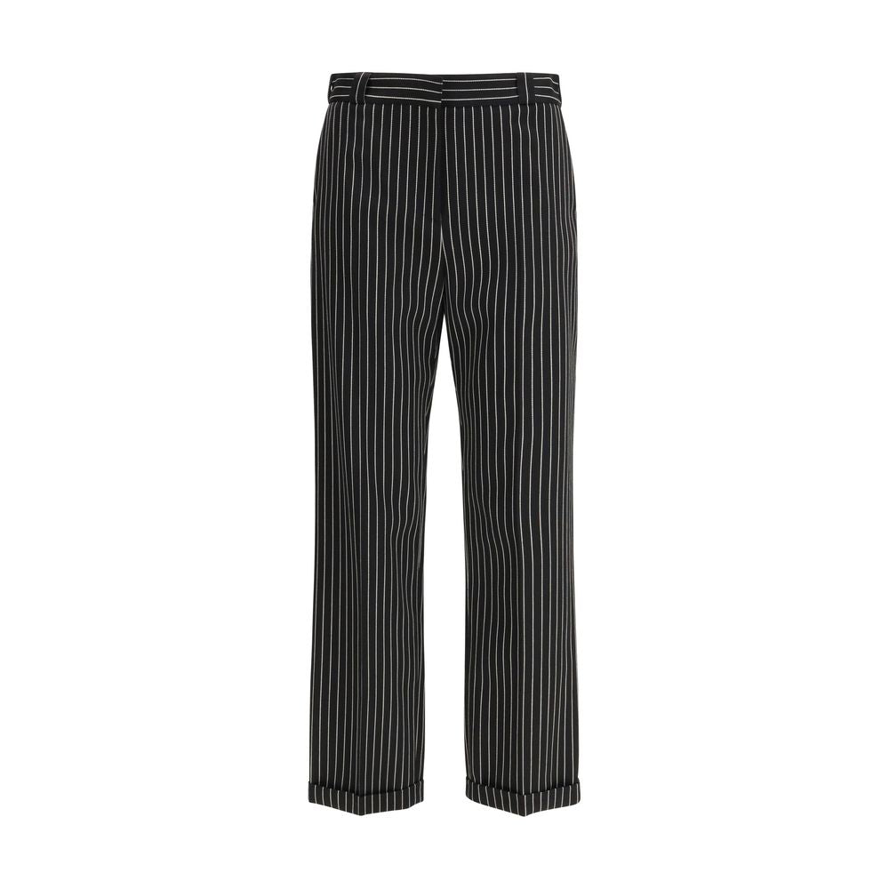 Striped Wool-Cotton Trousers — Black