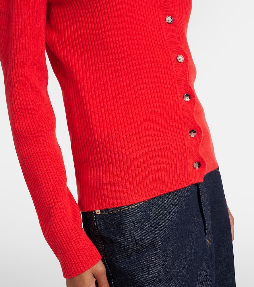 Ribbed-knit scalloped wool and cashmere cardigan