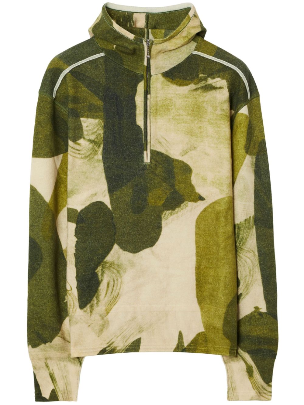 Camouflage-print half-zip hoodie - Green