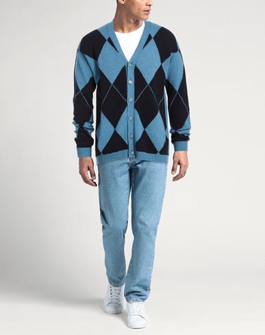 Man Cardigan Azure Size L Baby alpaca wool, Merino Wool