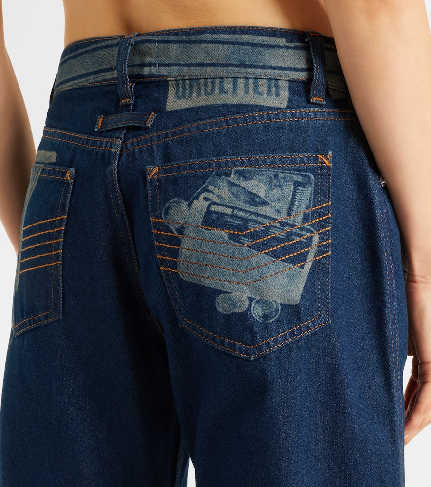 Printed mid-rise wide-leg jeans