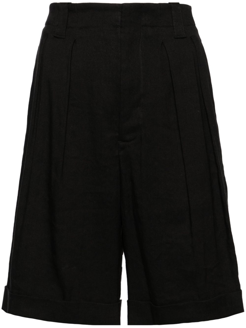 Pleat-detail linen blend shorts - Black