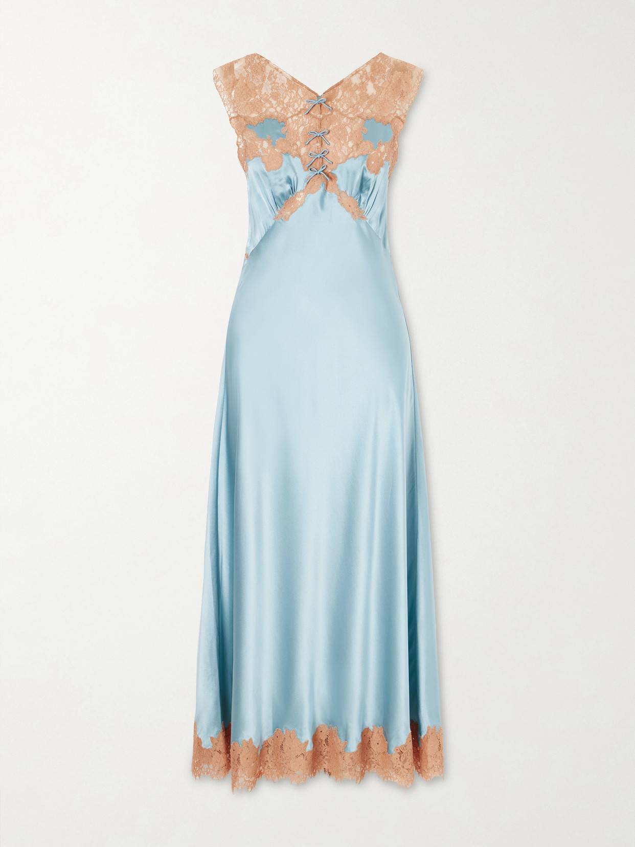 Marcelle Lace-trimmed Silk-satin Midi Dress - Blue