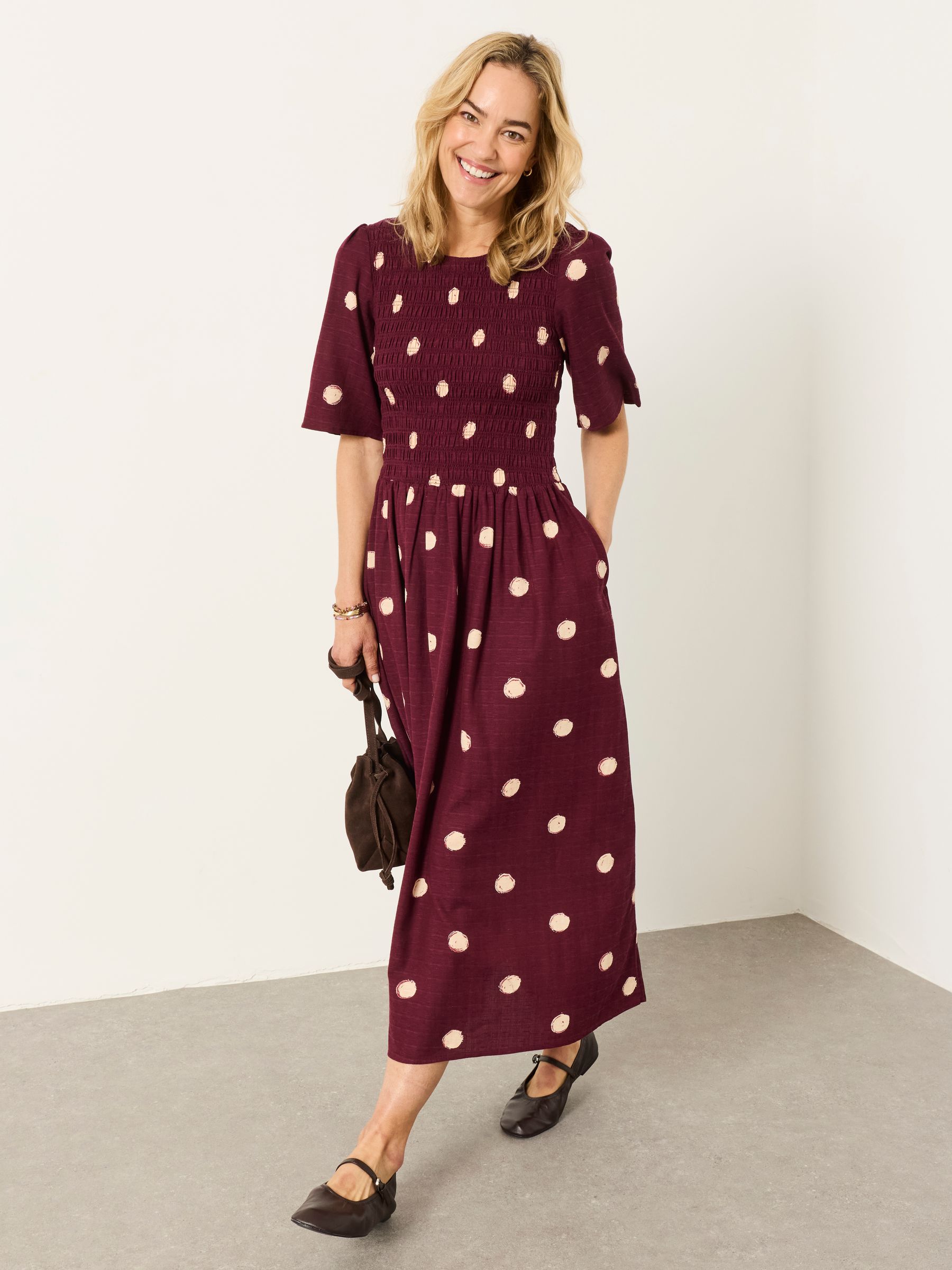 FatFace Burgundy Red Spot Regular Alice Midi Dress