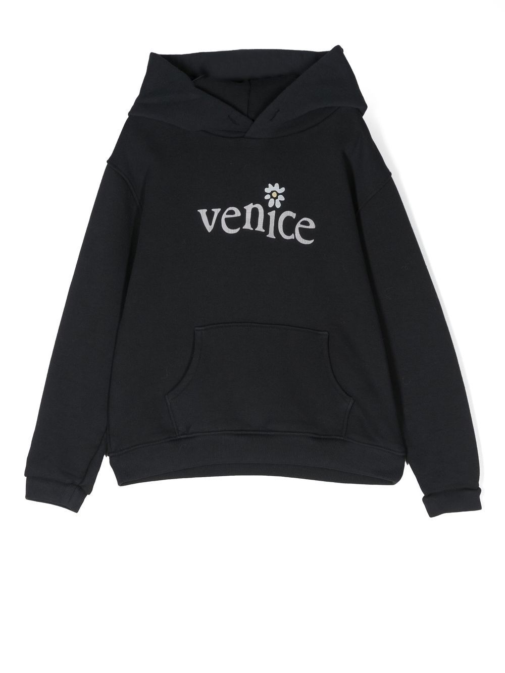 Slogan-print long-sleeve hoodie - Black