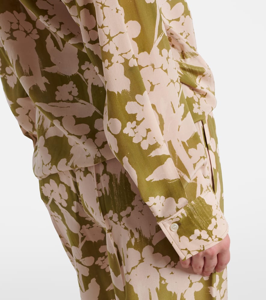 Printed gathered silk blouse