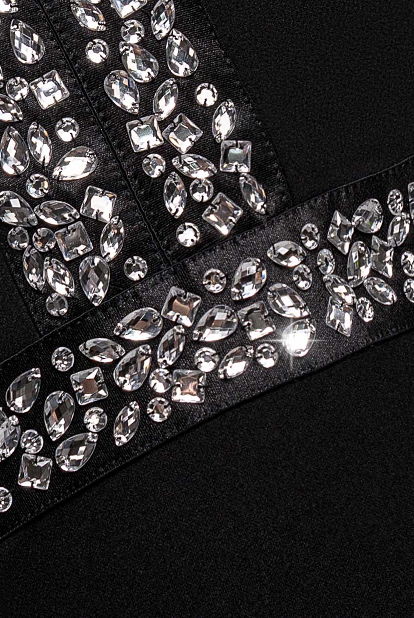 Goddiva Diamante Cross Back Maxi Dress - Black