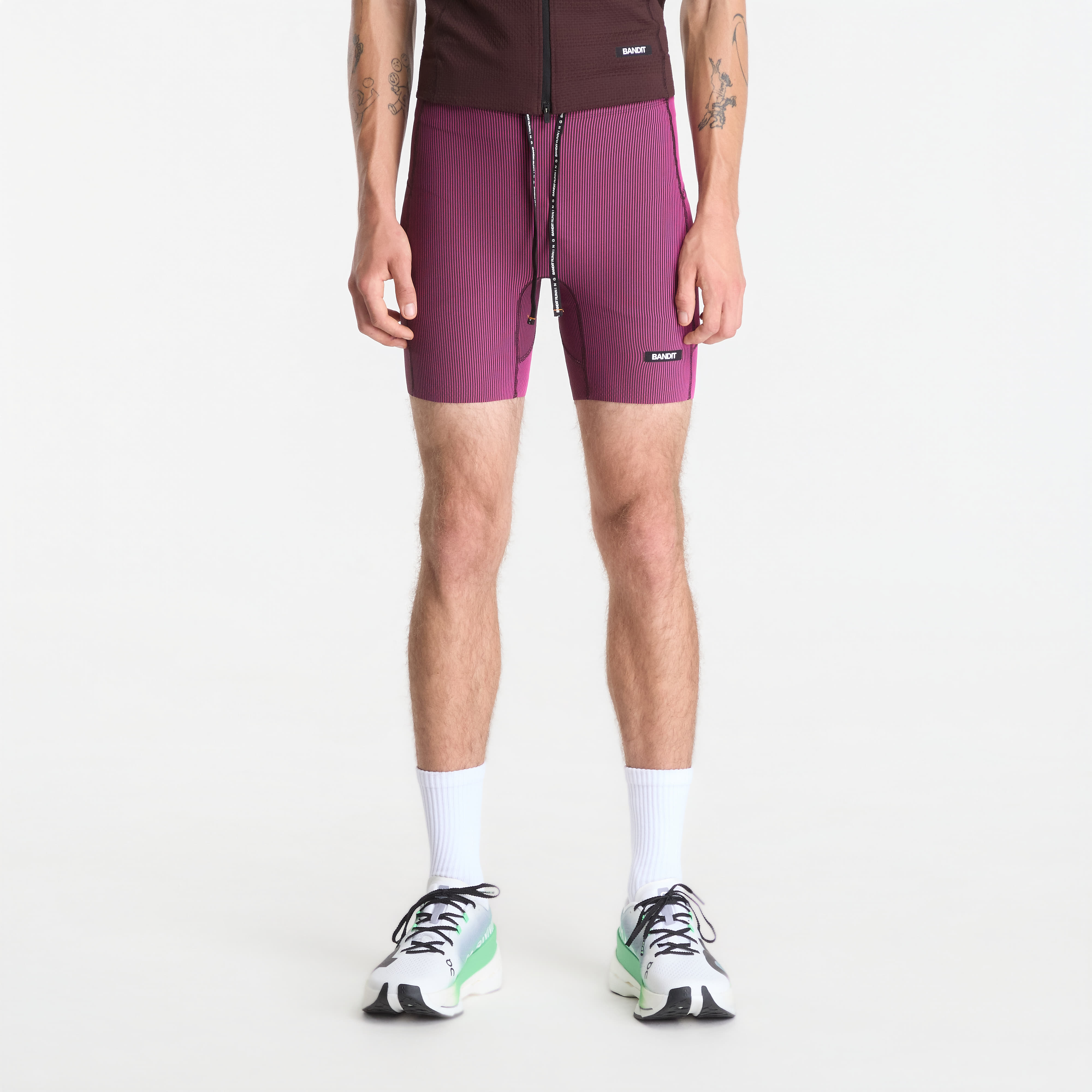 BANDIT Men's Striped Cadence™ Quarter Tights Espresso/ Azalea
