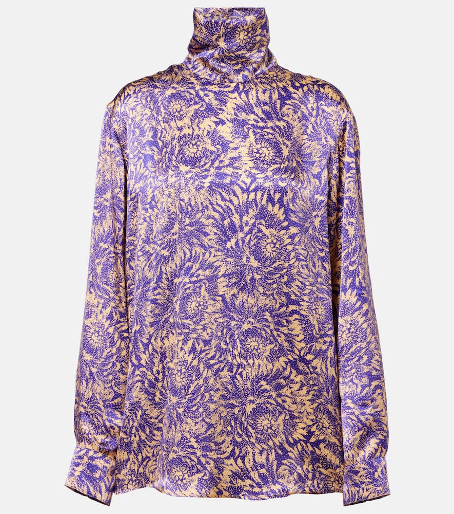 Floral silk satin blouse