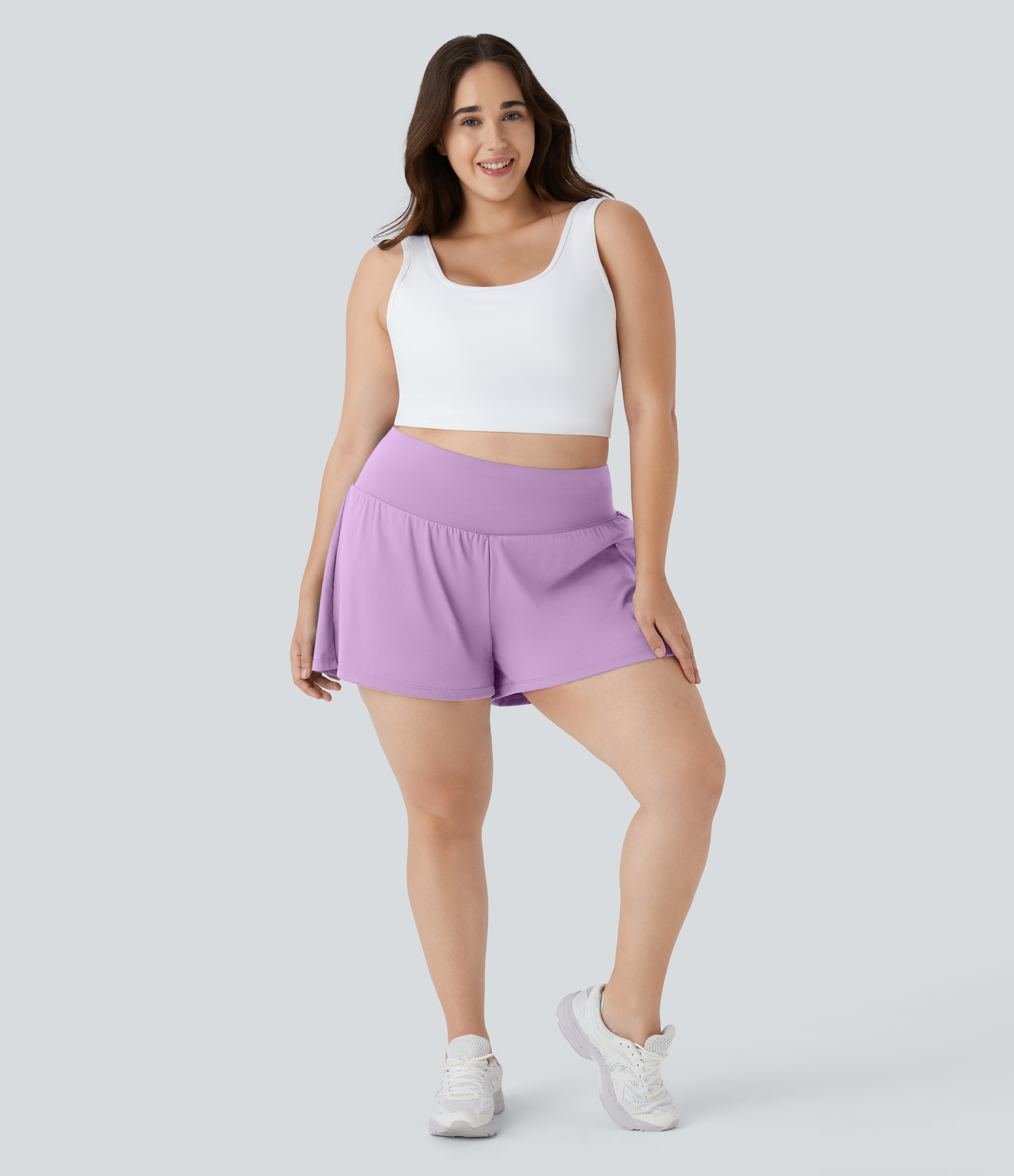 Super High Waisted Pocket & Pocket 2-in-1 Yoga Plus Size Shorts 4''-Longer Length Gym Short - Orchid Bouquet