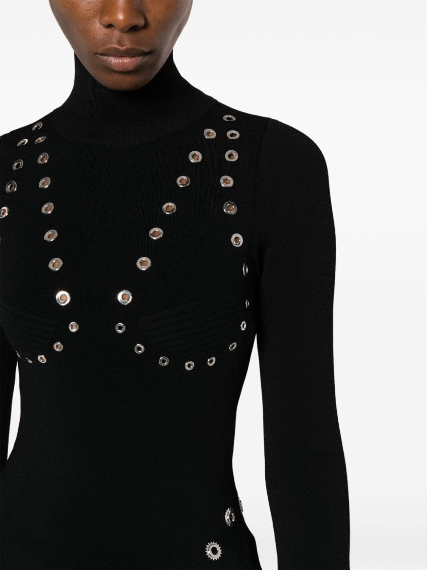 Eyelet-embellished knitted top - BLACK NO COLOR