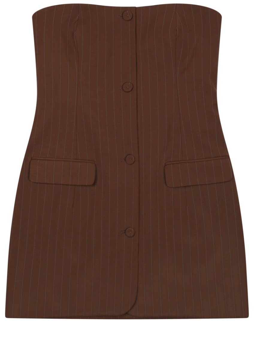 Jean Paul Gaultier - strapless pinstripe dress pockets buttons slit
