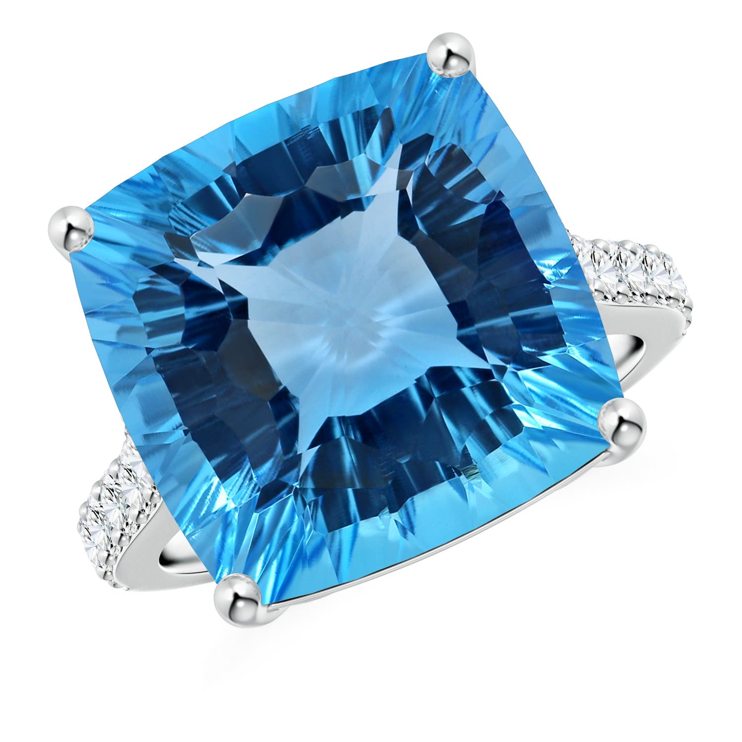 Angara 16.45 Carats GIA Certified Cushion Swiss Blue Topaz Cocktail Ring with Diamonds in Platinum