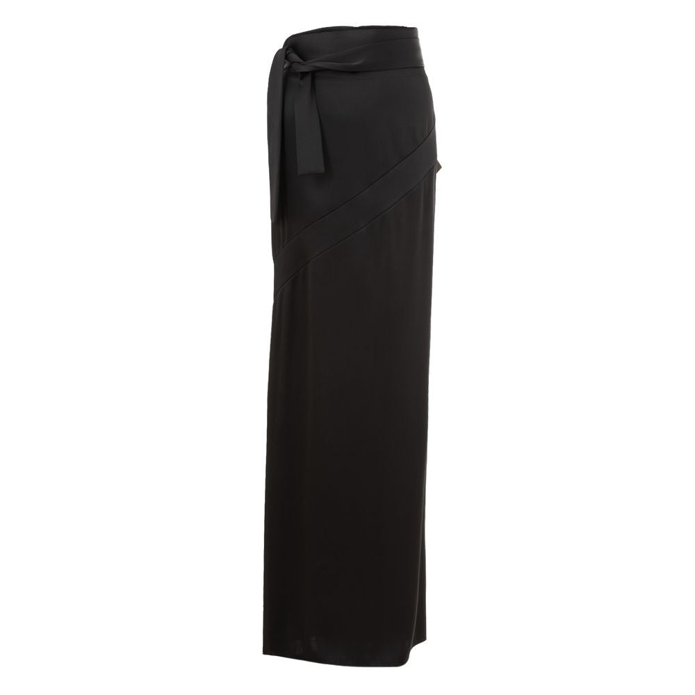 Satin Extra-Long Pencil Skirt — Black
