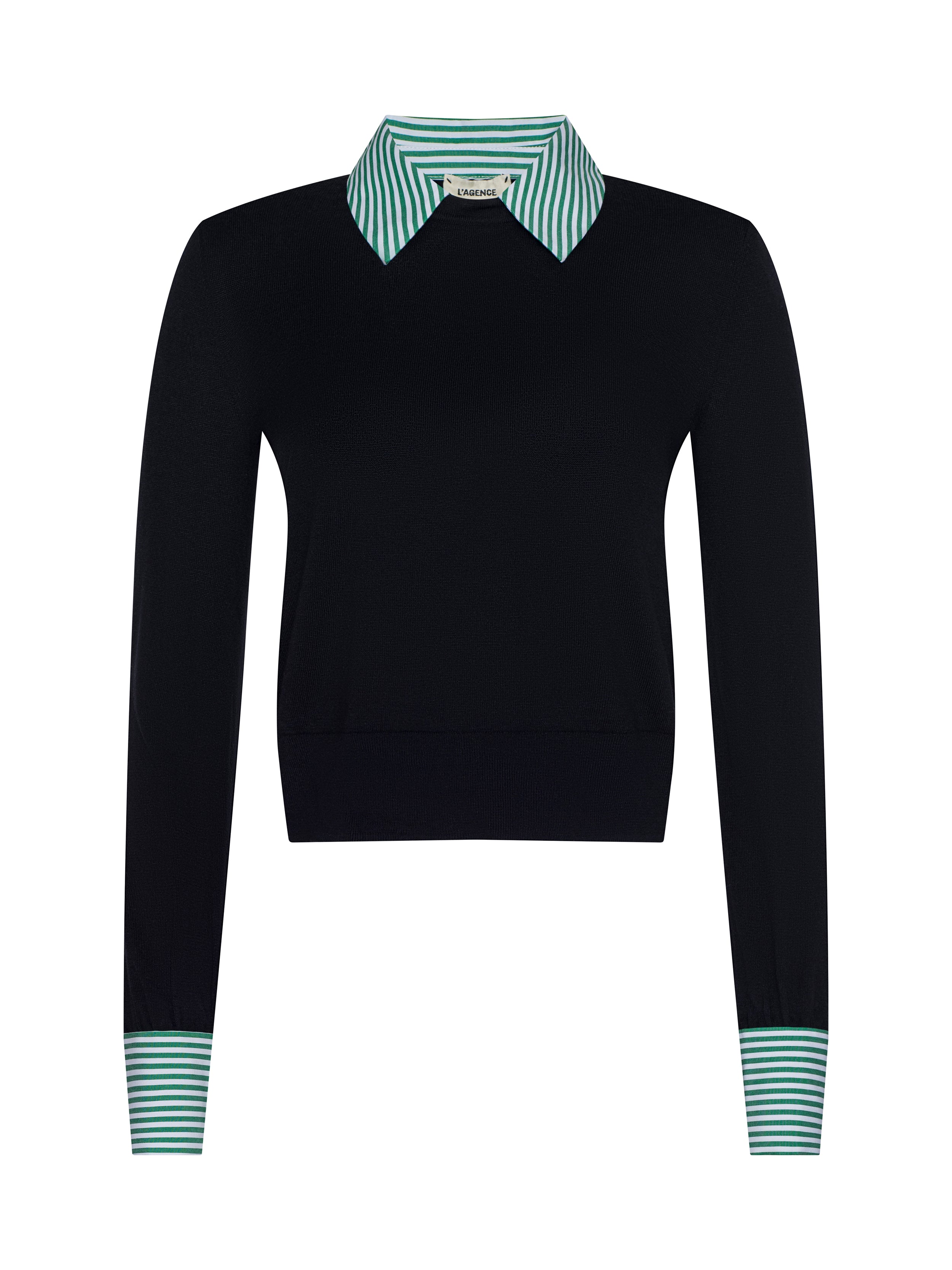 April Poplin Collar Pullover In Dark Navy/green White Stripe