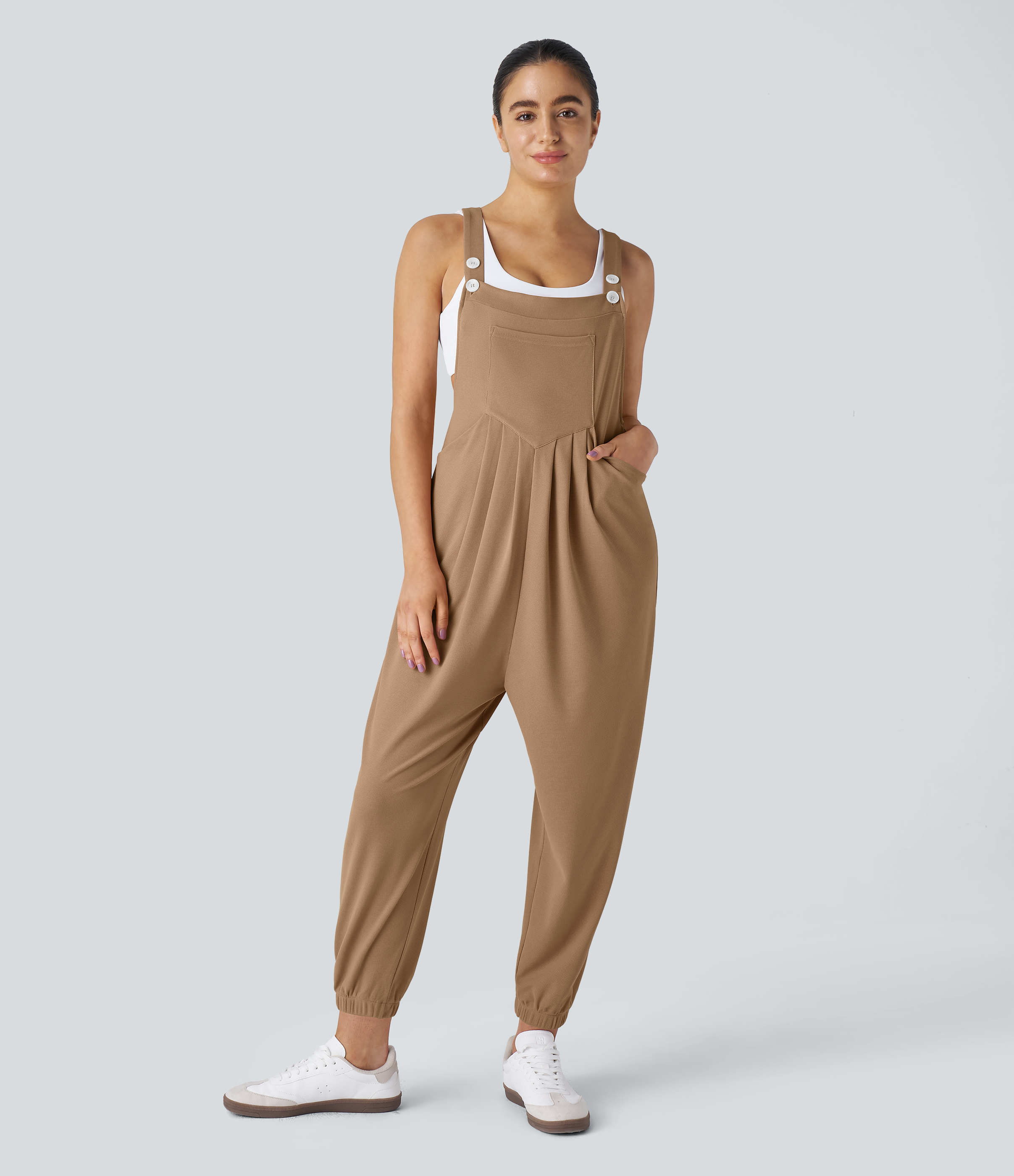 Pockets Waffle Casual Jogger Overalls  - Macchiato