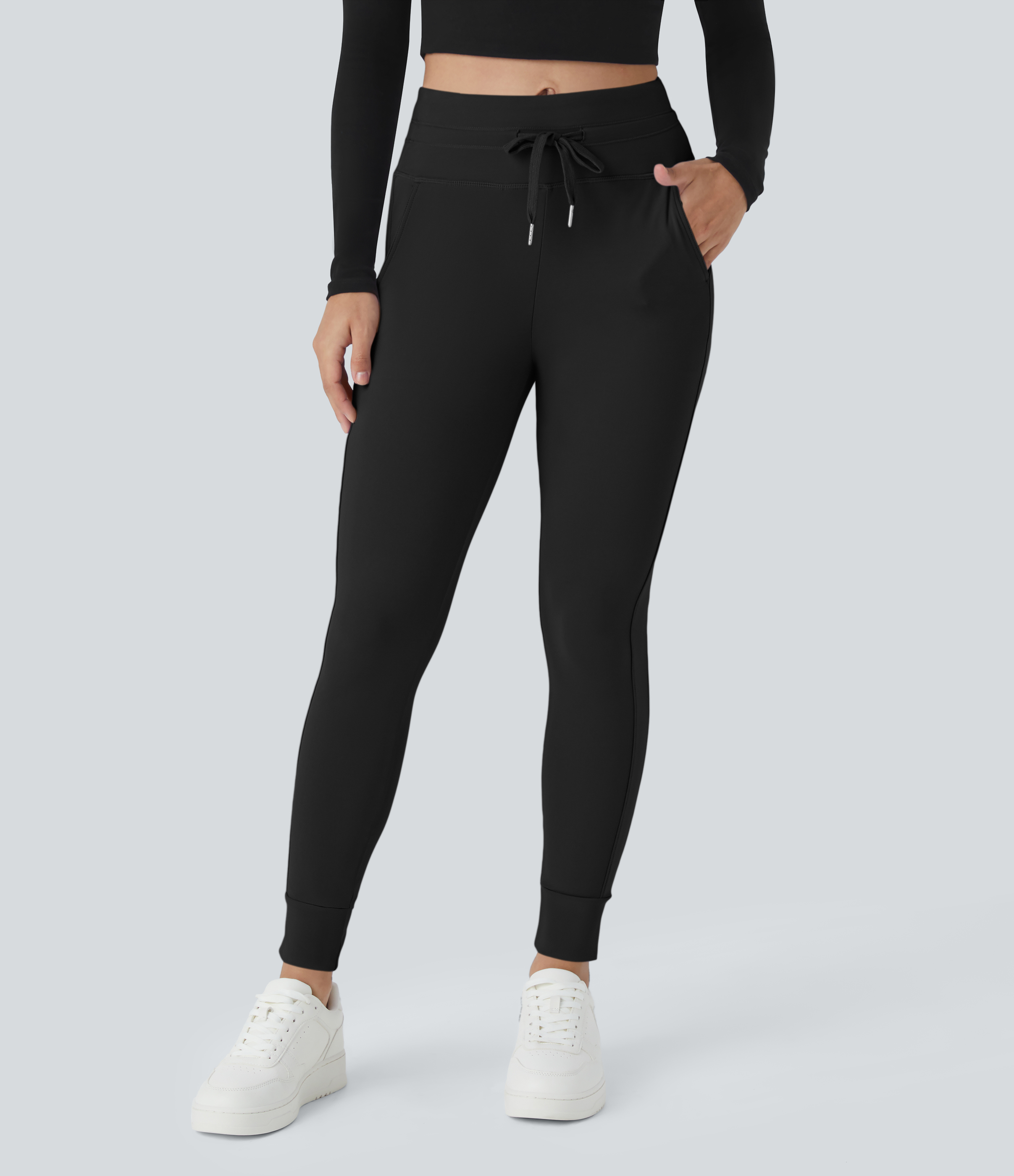 Halara SoftlyZero™ Plush High Waisted Drawstring Pocket Plain Full Length Joggers - Black - XLta