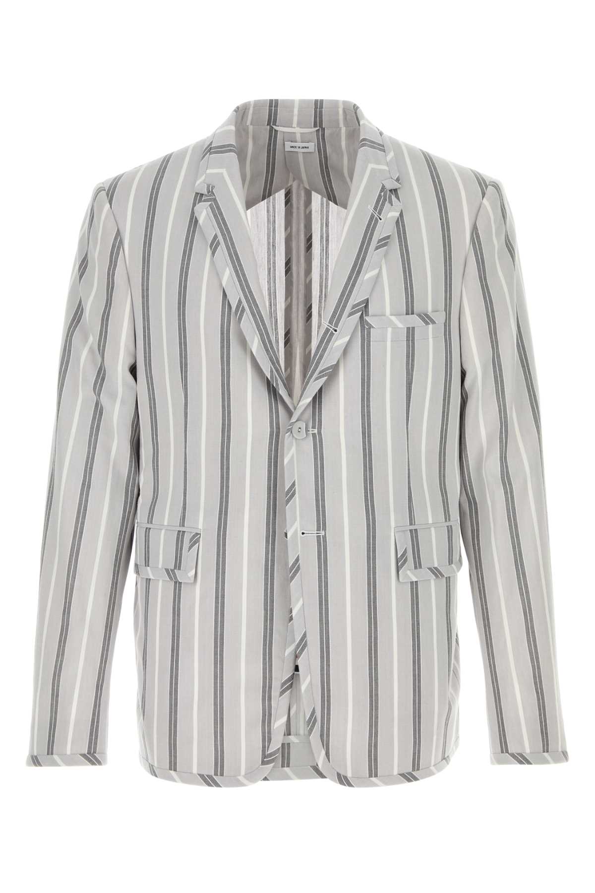 Striped Cotton Blazer — Gray