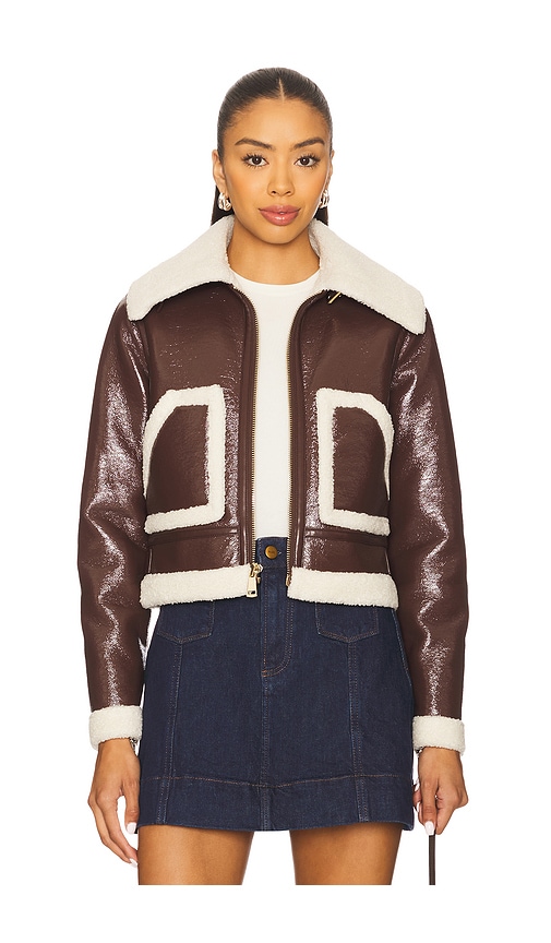 Alice + Olivia Isaiah Faux Shearling Aviator Jacket in Dark.  S also in L