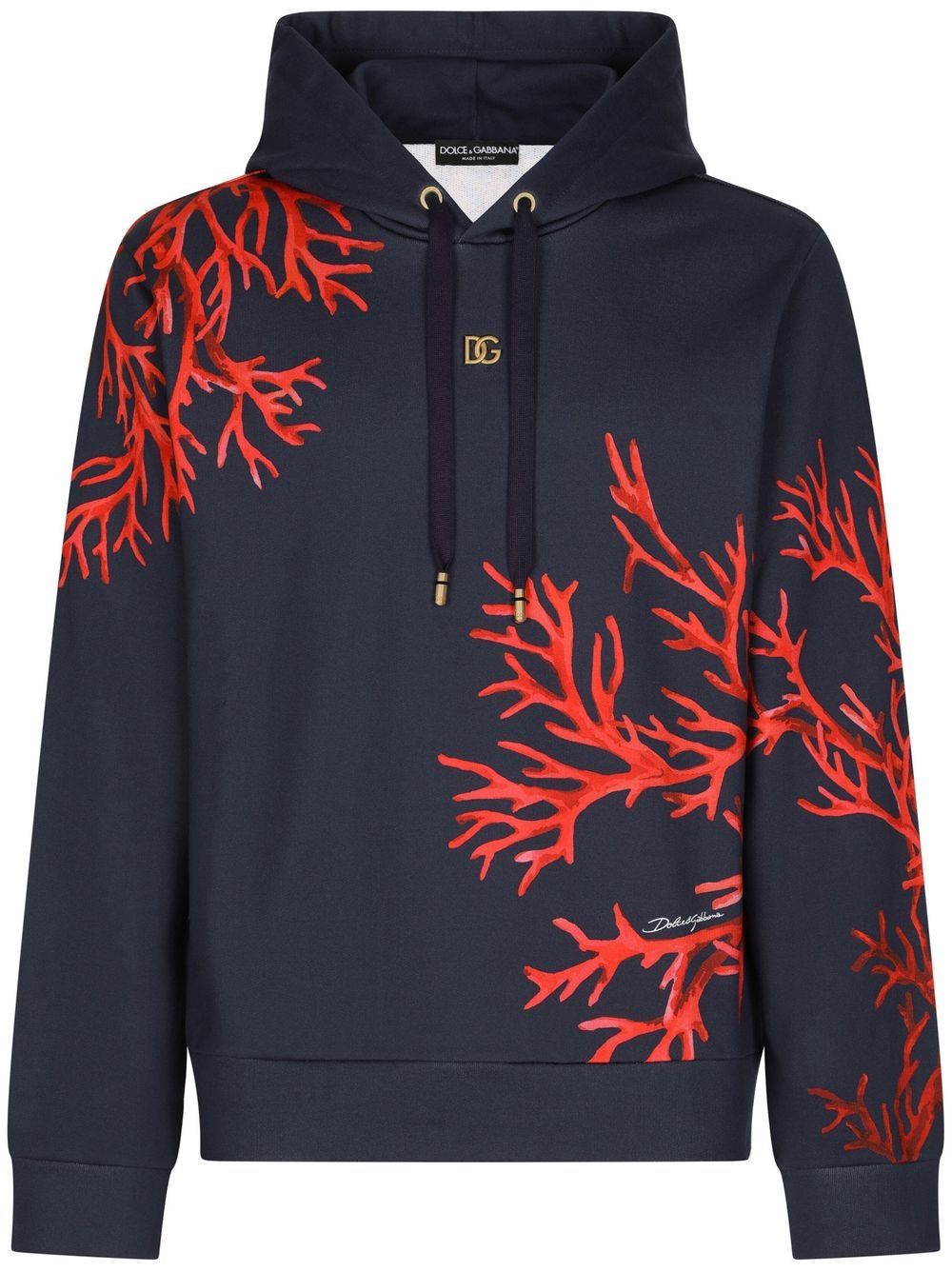 Coral-print pullover hoodie - Blue