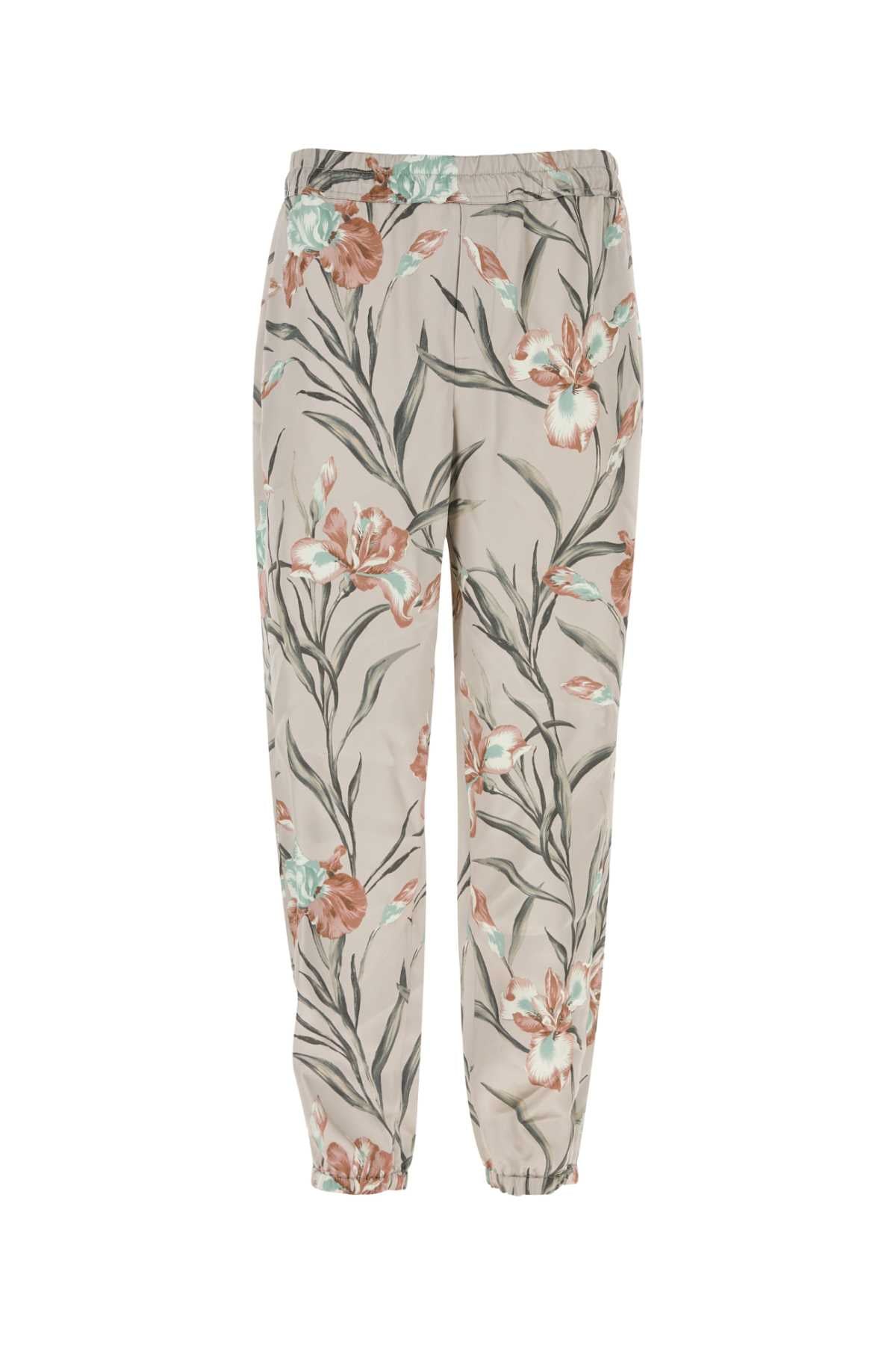 Floral-Printed Satin Trouser — Beige