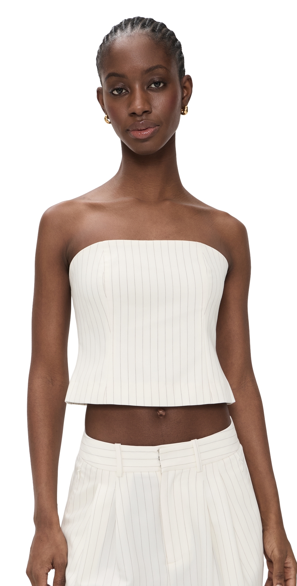 Essential Suiting Strapless Top Chestnut Pinstripe