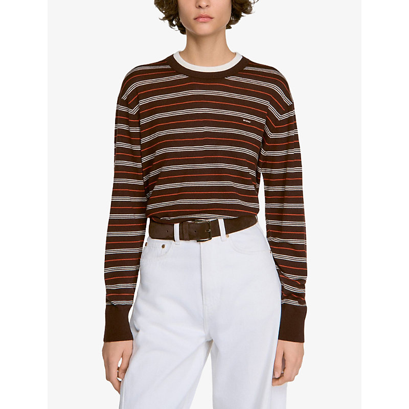 Womens Striped Round-Neck Wool Jumper