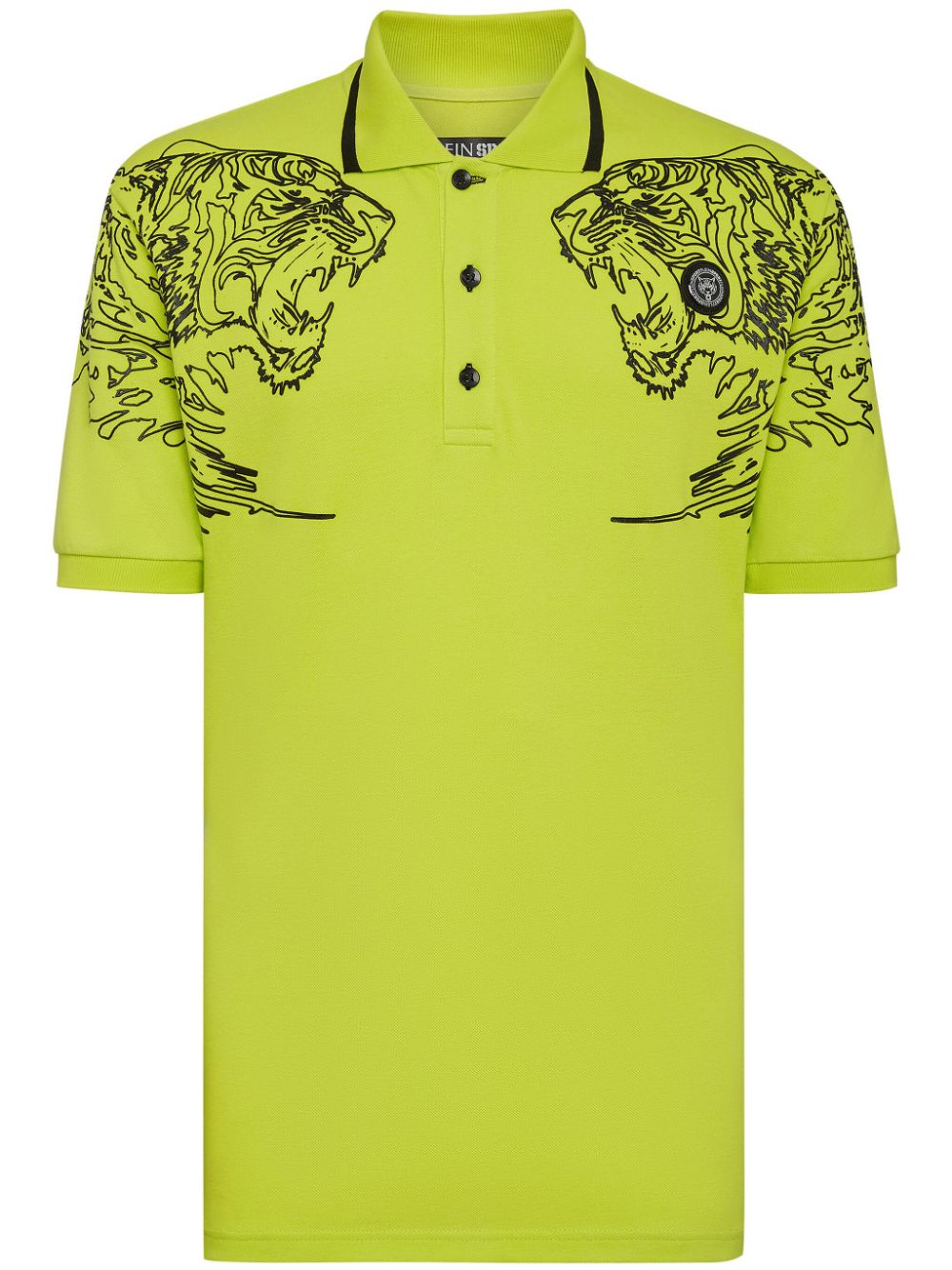 Tiger-print cotton polo shirt - Black