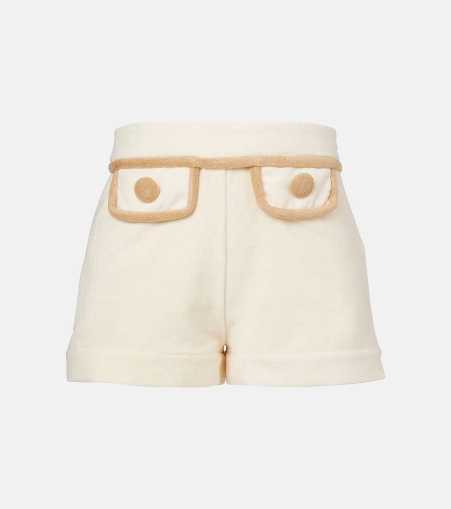 Colorblocked cotton-blend terry shorts