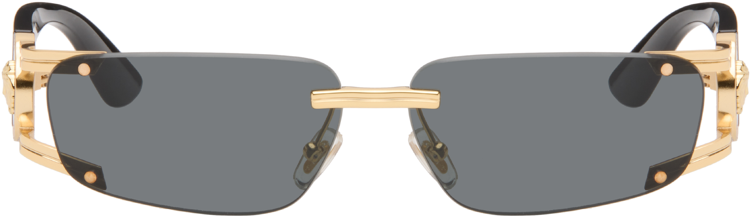 Black & Gold 'Medusa Honor' Rectangular Sunglasses
