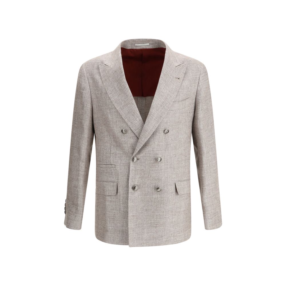 Double-Breasted Linen Blazer — Brown